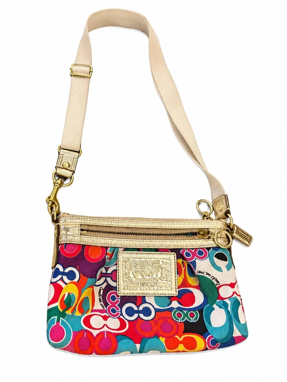 Coach Poppy Multicolor Pop Signature Crossbody Bag - Gold Trim